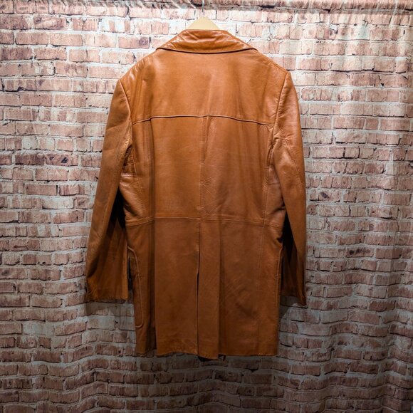 Cortefiel Vintage Brown Leather Coat Size 46 - Picture 8 of 13